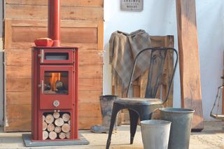 red woodburning stove from ludlow stoves
