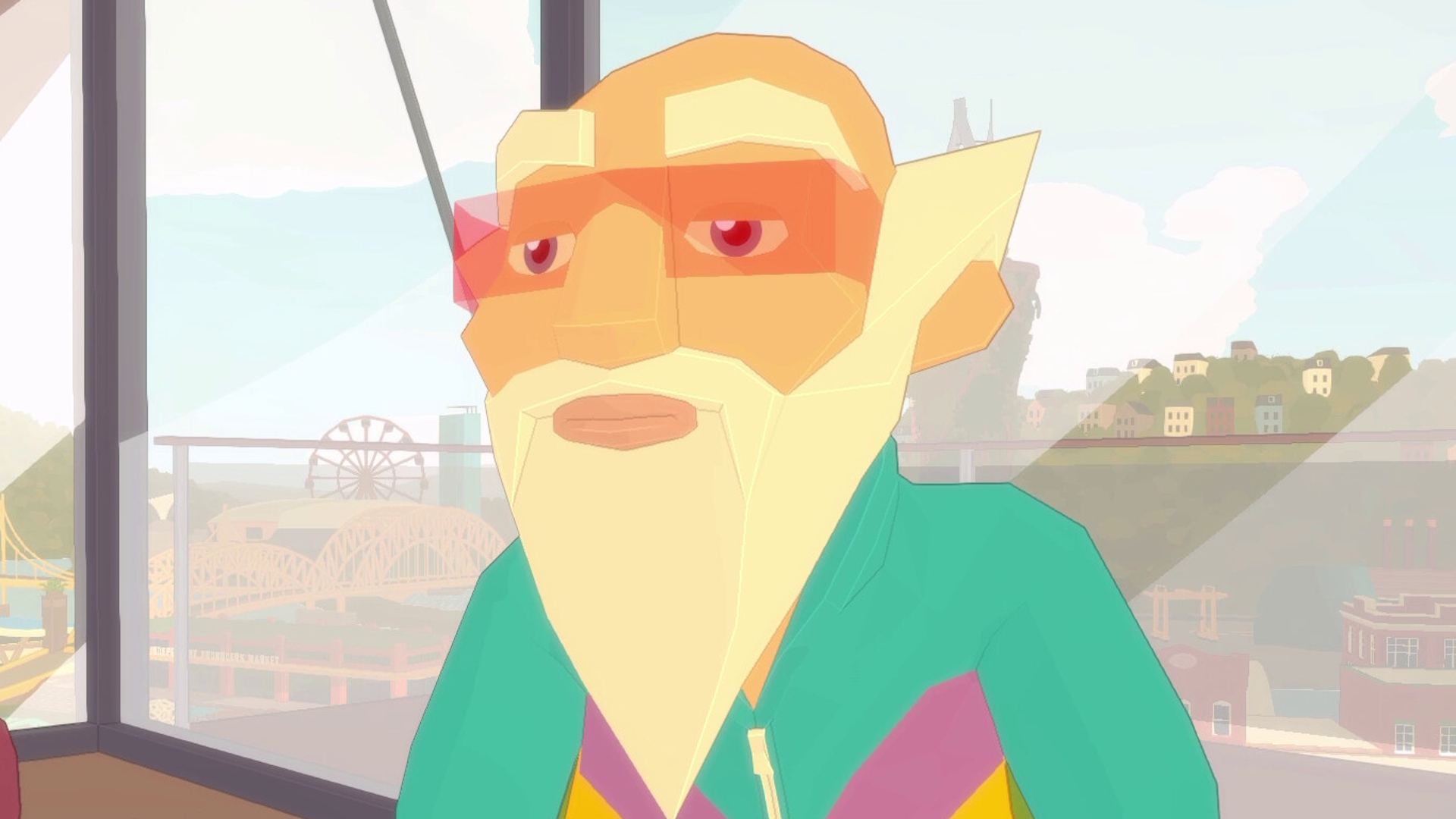 Future? No Thanks protagonist in sunglasses with a long white beard