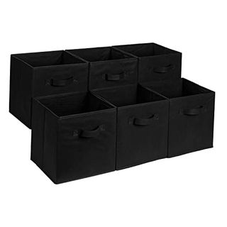 Amazon Basics Collapsible Fabric Storage Cube Organizer With Handles, 13 X 13 X 13 Inch, Black - Pack of 6