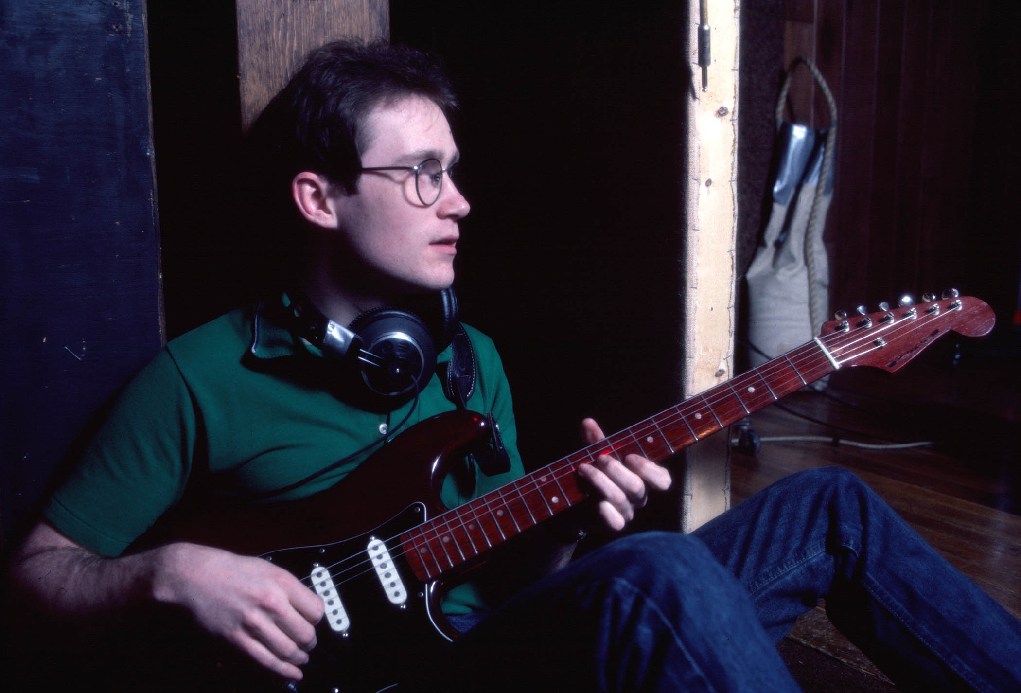 Marshall Crenshaw sits with a Stratocaster as he prepares to record his 1982 debut album.
