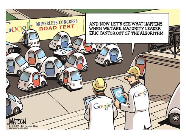 Political cartoon Google car Cantor