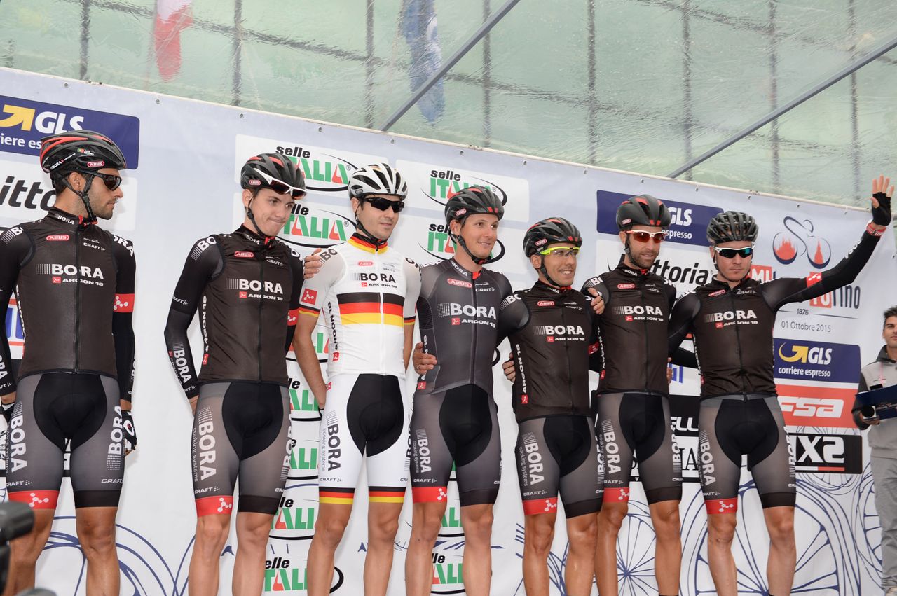 The Bora-Argon 18 team are presented to the crowd