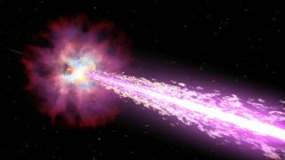 An artist's illustration of a gamma ray burst.