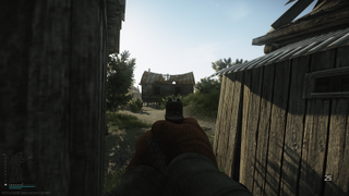 A screenshot of Escape From Tarkov featuring a player aiming at the environment