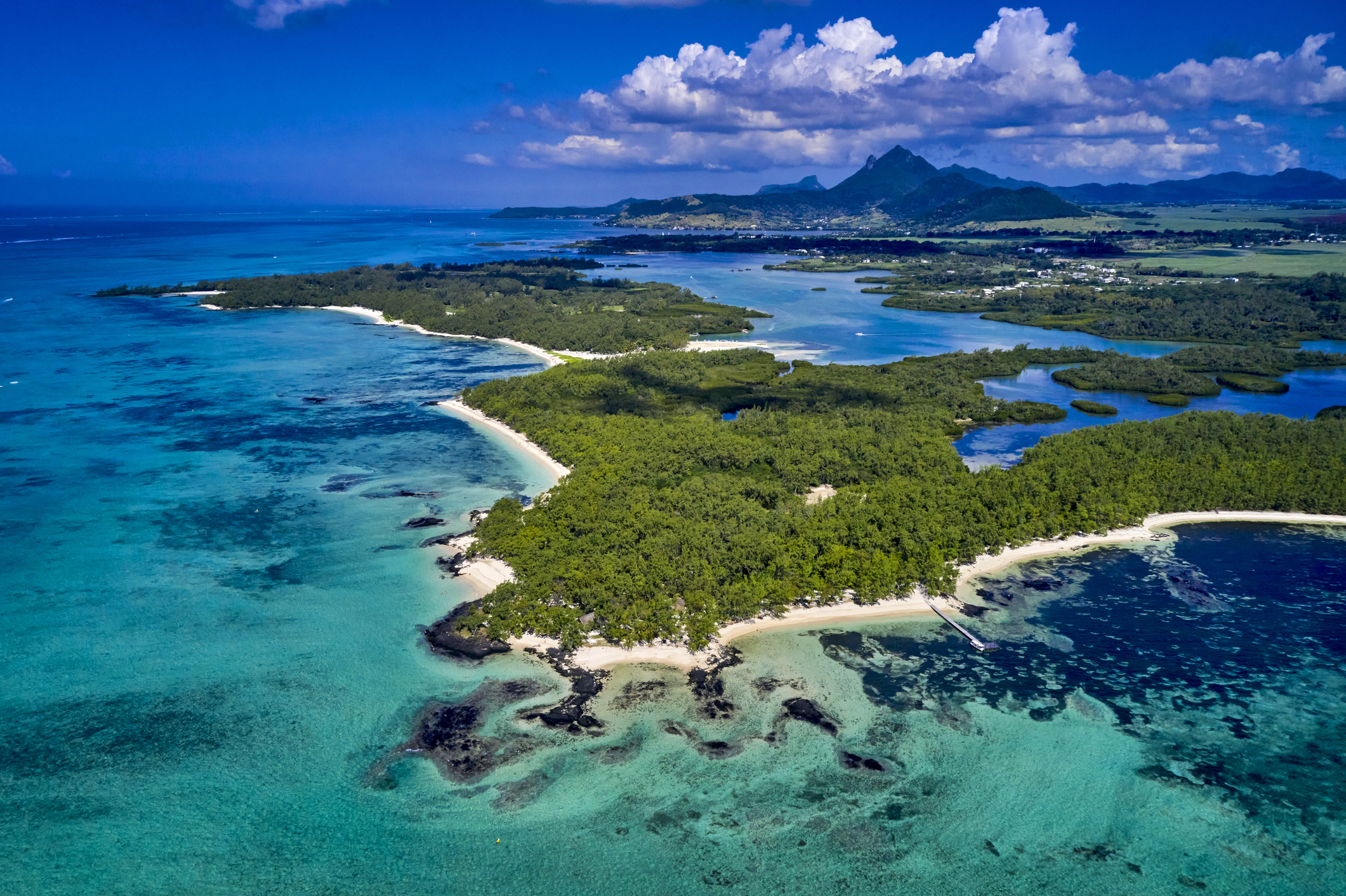 Mauritius, aerial view of Ile aux Cerfs island