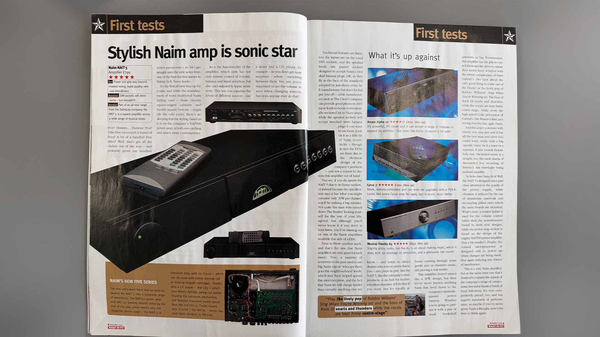 What Hi-Fi? November 2000 issue, Naim Nait 5 lead First Test spread
