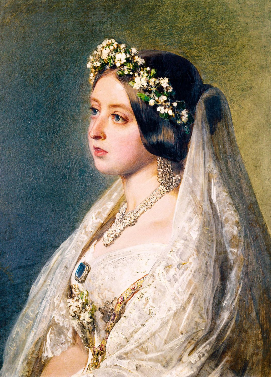 A painting of Queen Victoria in her wedding dress