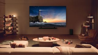 LG QNED80T tv in living room