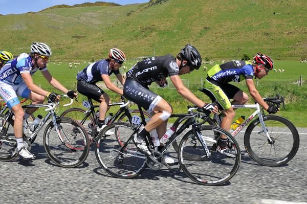 A group of six have slipped off the front including Taylor Gunman of Pure Black racing.