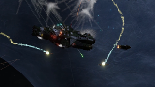 Fighter spacecraft maneuver around carrier ships in Nebulous Fleet Command