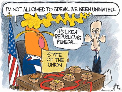 Political Cartoon U.S. State of the Union Trump Nancy Pelosi
