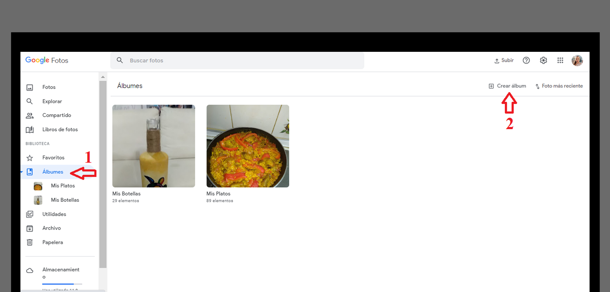 Crear primero el álbum en Google Fotos