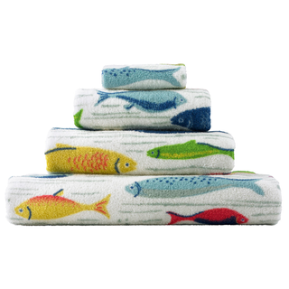 fish prints with towels and white background