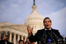 Rep. George Santos (R-NY) talks to reporters outside the U.S. Capitol on November 30, 2023