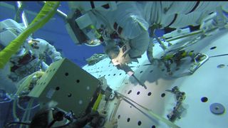 NASA astronauts Michael Hopkins and Victor Glover will be stepping outside the confines of the International Space Station for a spacewalk tomorrow (Jan. 27, 2021) during which the pair will install European payloads outside the station. In this image, you can see European Space Agency astronaut Andreas Mogensen installing the Columbus Ka-band (ColKa) terminal, one of the things to be installed during the upcoming spacewalk, during a test at the Neutral Buoyancy Lab.