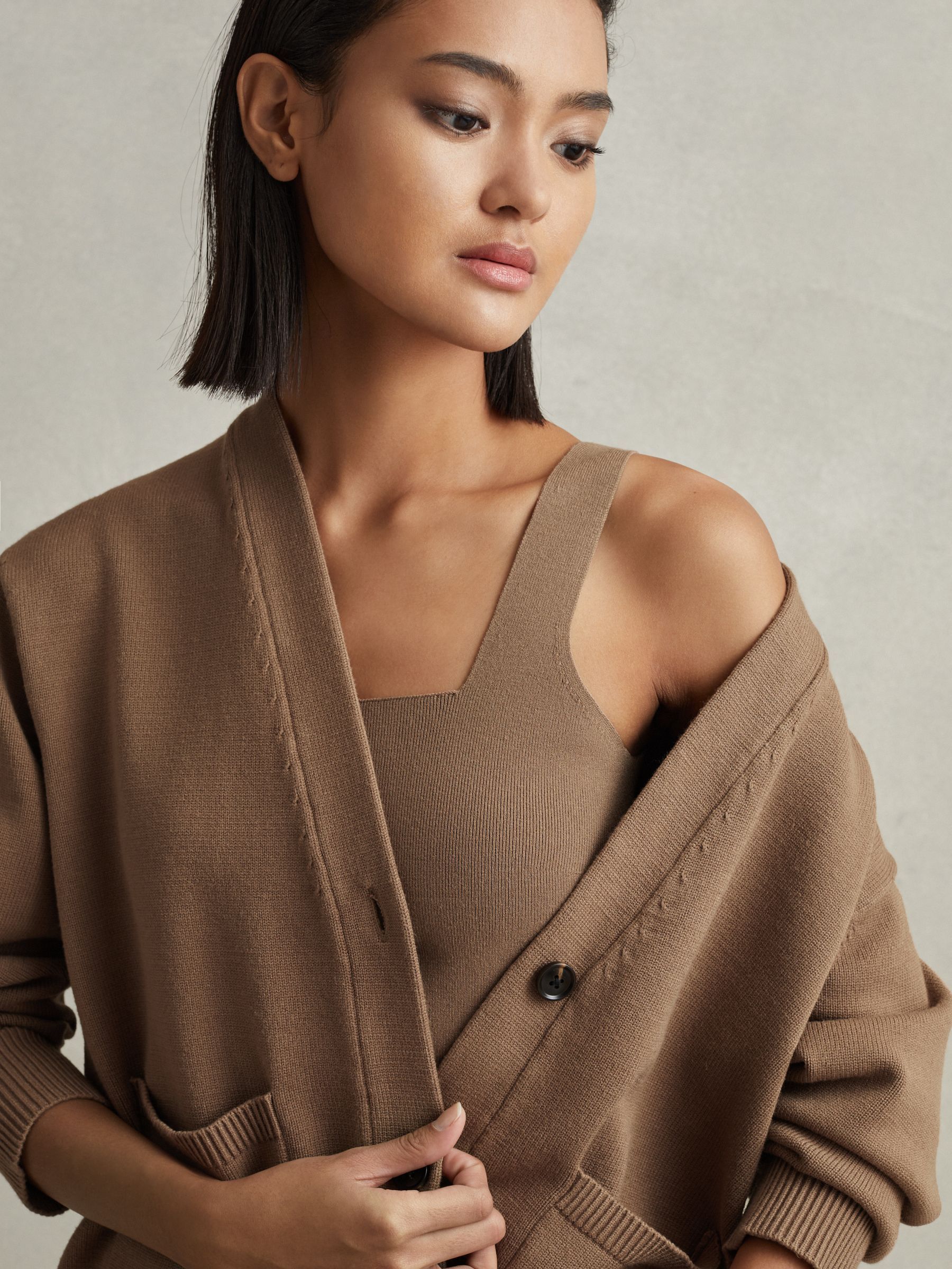 Reiss Mink Harper Chunky Knitted Cardigan