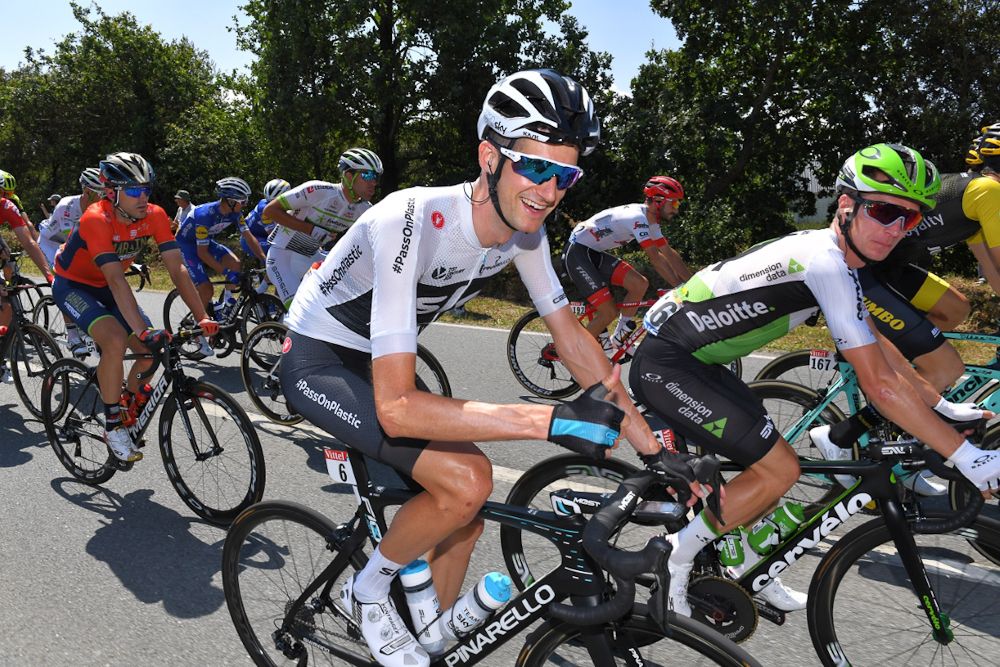 Wout Poels gives the thumbs up during stage 6 at the Tour de France