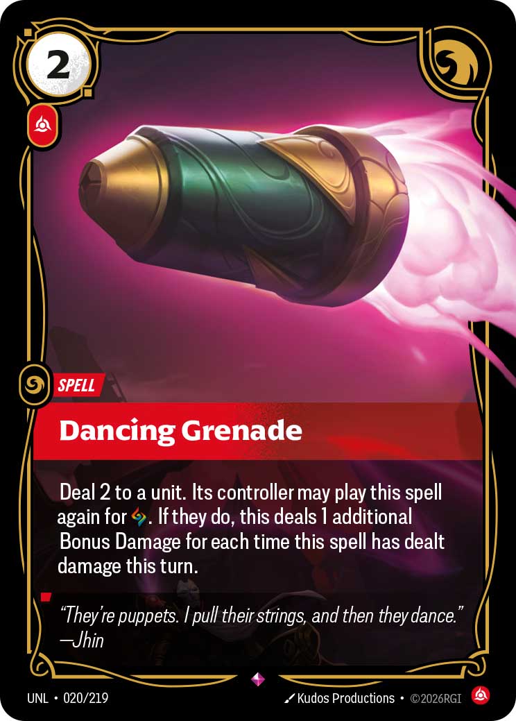 Riftbound Jhin card showing a grenade