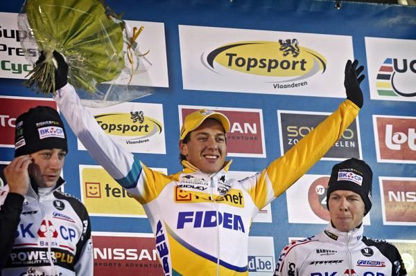 The Superprestige podium in Gieten: Radomir Simunek Jr, Tom Meeusen and Dieter Vanthourenhout