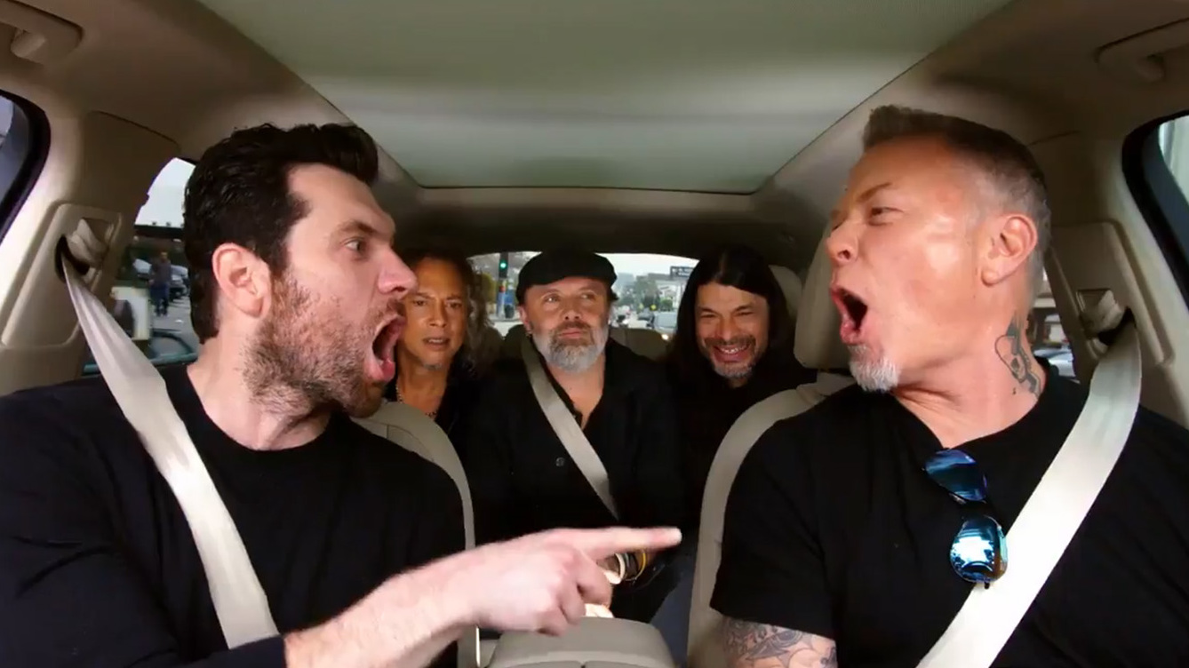 Host Billy Eichner in the car with Metallica