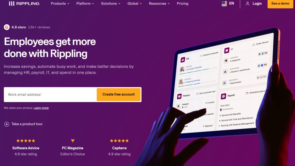 Website screenshot of Rippling (February, 2026)