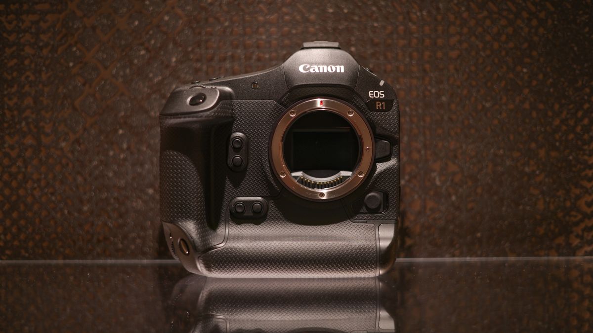 Canon EOS R1 against a dark background
