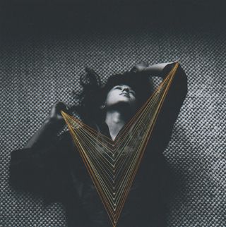 Half Waif's form/a album cover shows a black and white photo of Nandi Rose Plunkett lying down, with golden threads stitched over it