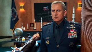 Steve Carrell looking unhappy on Netflix's Space Force