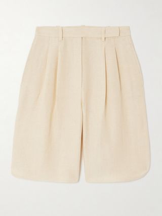 Pleated Linen Straight-Leg Shorts