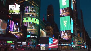 Billy Joel appears in Times Square during the Rise Up New York! telethon on May 11, 2020.