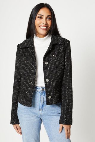 Petite Tweed Jacket With Chain Detail