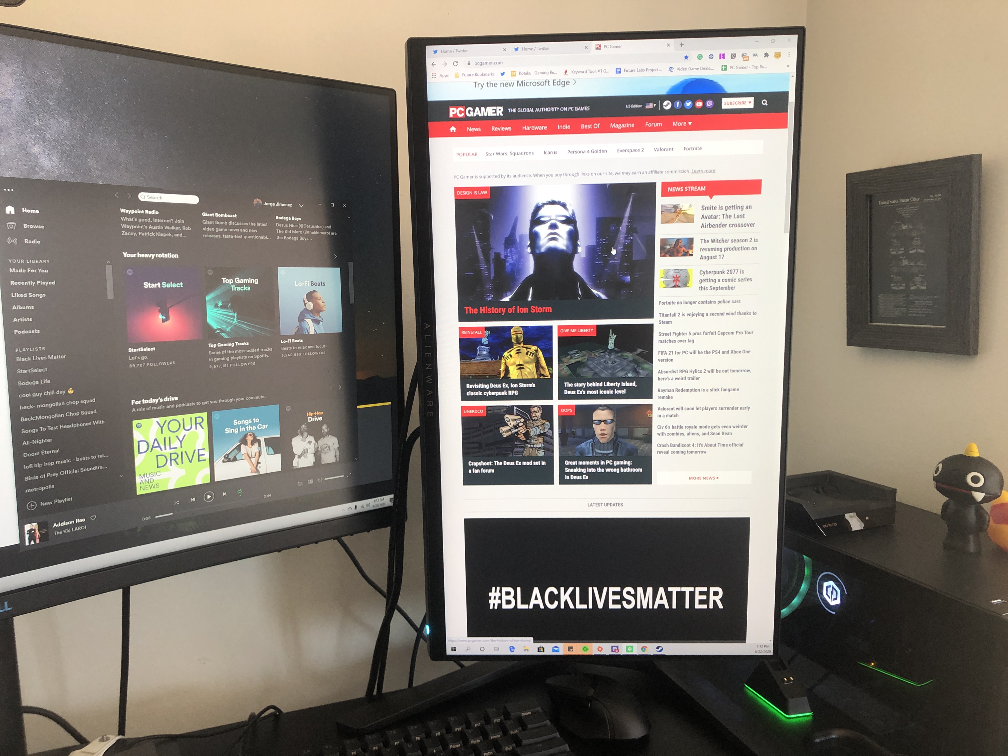 Alienware 25 AW2521HF gaming monitor in portrait mode with PC Gamer on-screen