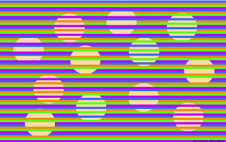 2D circles sit on a field of colored stripes, with some stripes crossing over the dots
