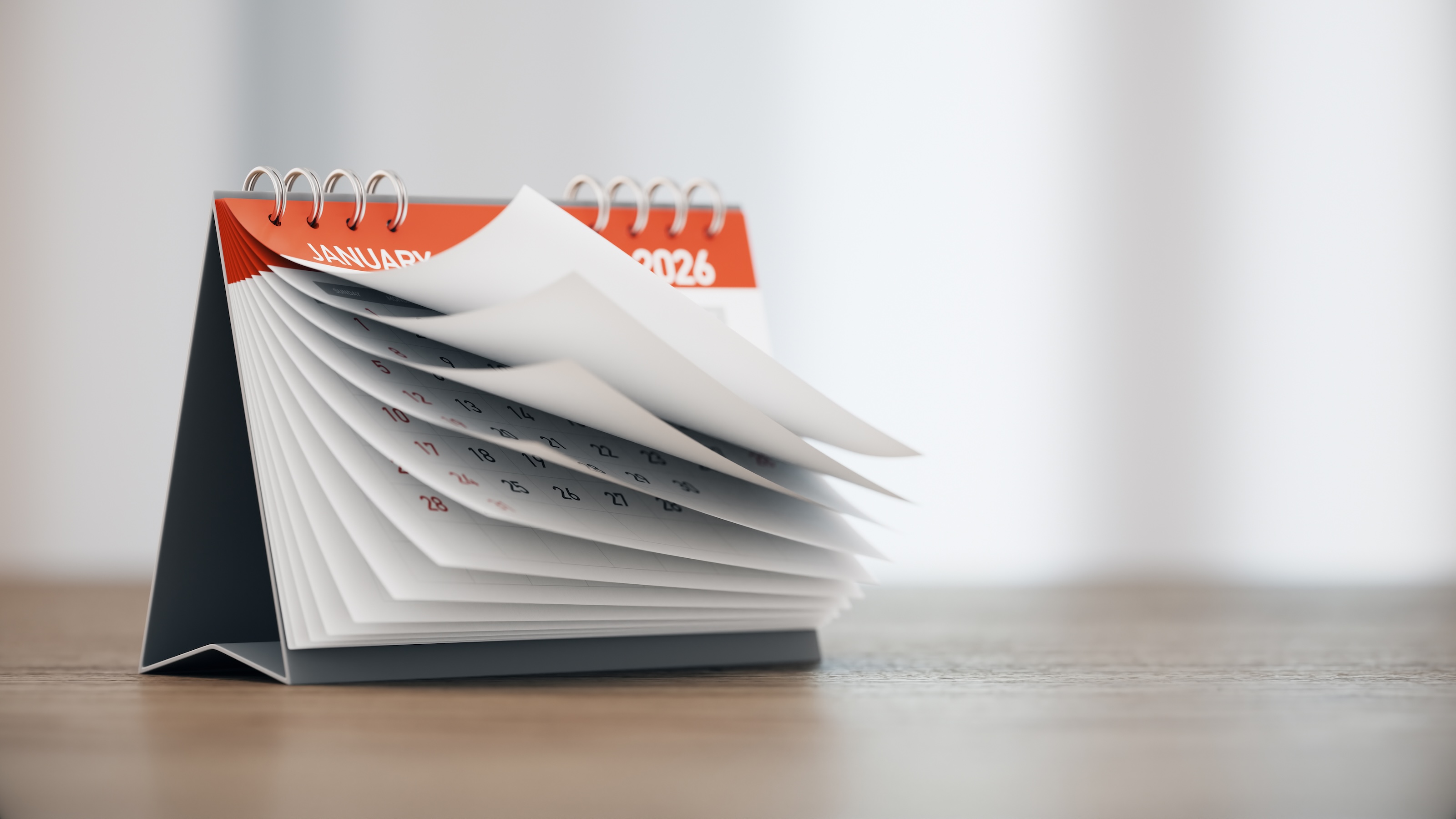 2026 desk calendar with pages flipping open