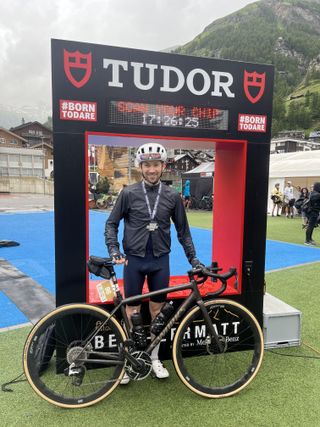 Standing at the Chasing Cancellara finish in Zermatt