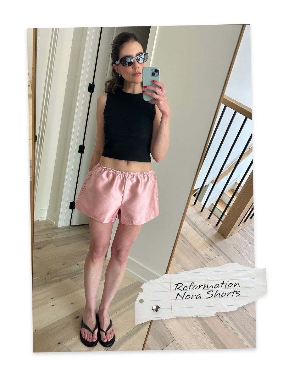 Reformation Nora shorts try-on
