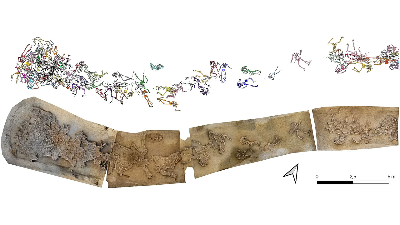 Ditch full of 7,000-year-old headless human skelet