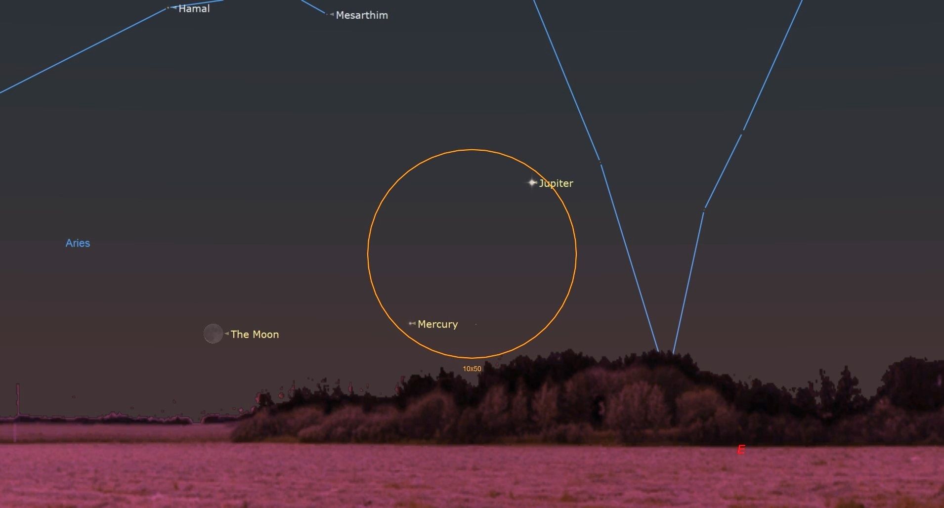 Razor-thin moon with Mercury and Jupiter 