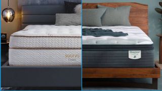 Saatva vs Beautyrest Mattress comparison image shows the Saatva Classic on the left and the Beautyrest Harmony Lux on the left