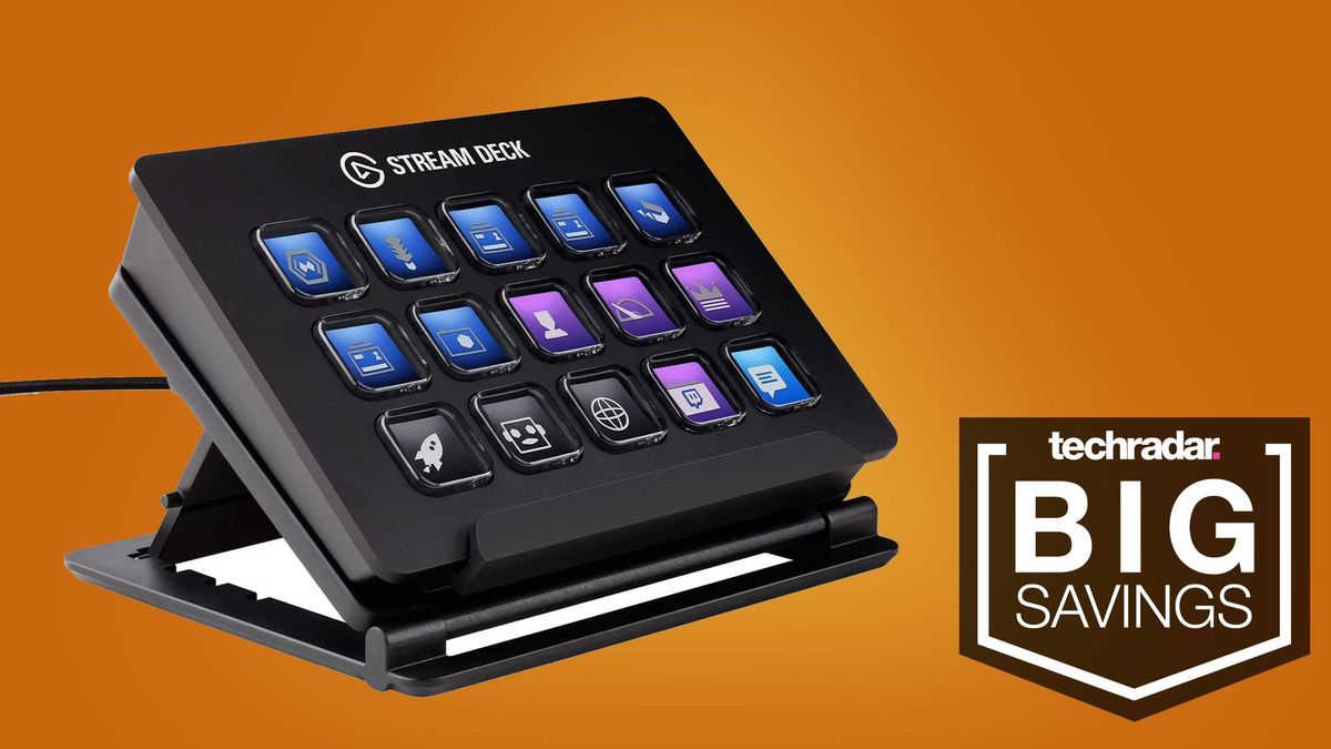 a stream deck against an orange background