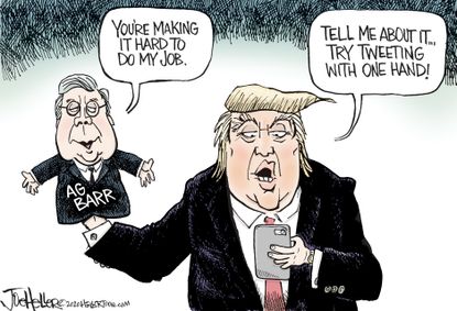 Political Cartoon U.S. Trump Barr DOJ case