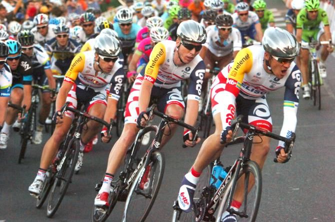 The Lotto Belisol lead out train in action at the Tour Down Under Classic