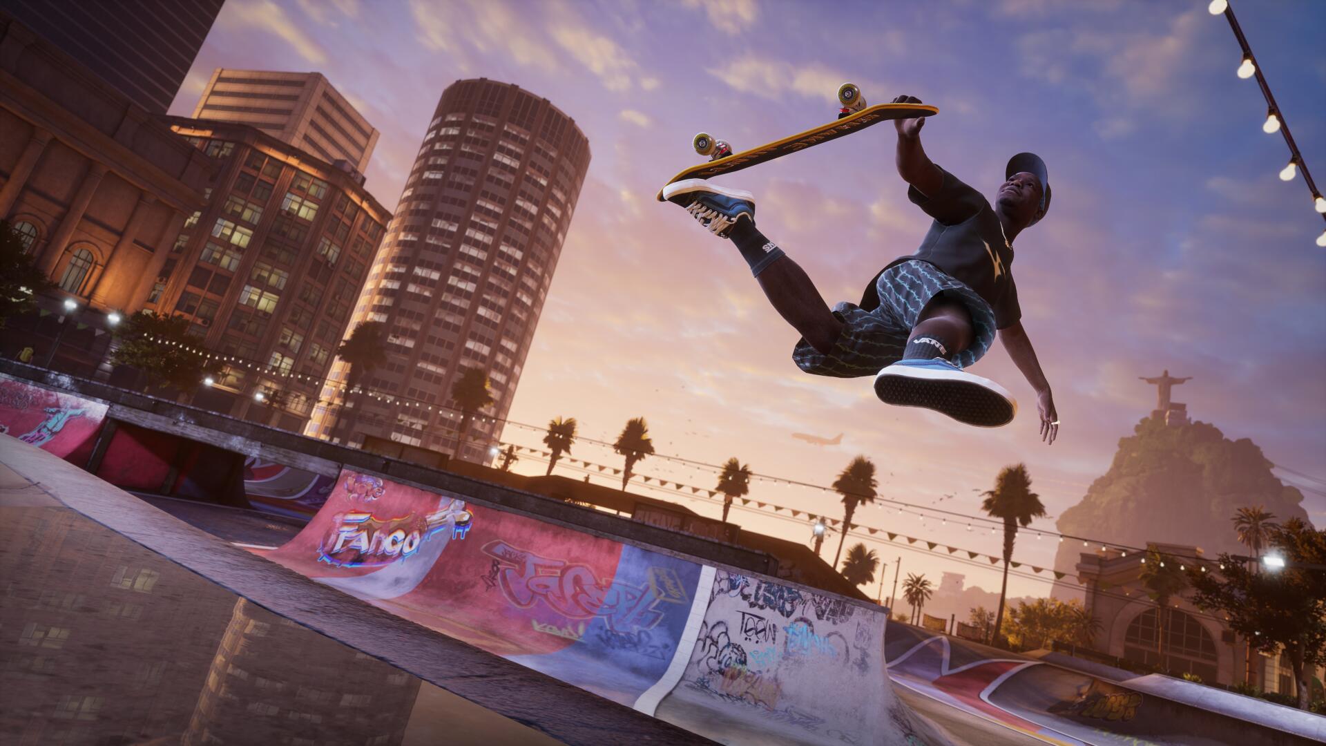 Zion Wright does a big grab in Rio in Tony Hawk's Pro Skater 3 + 4