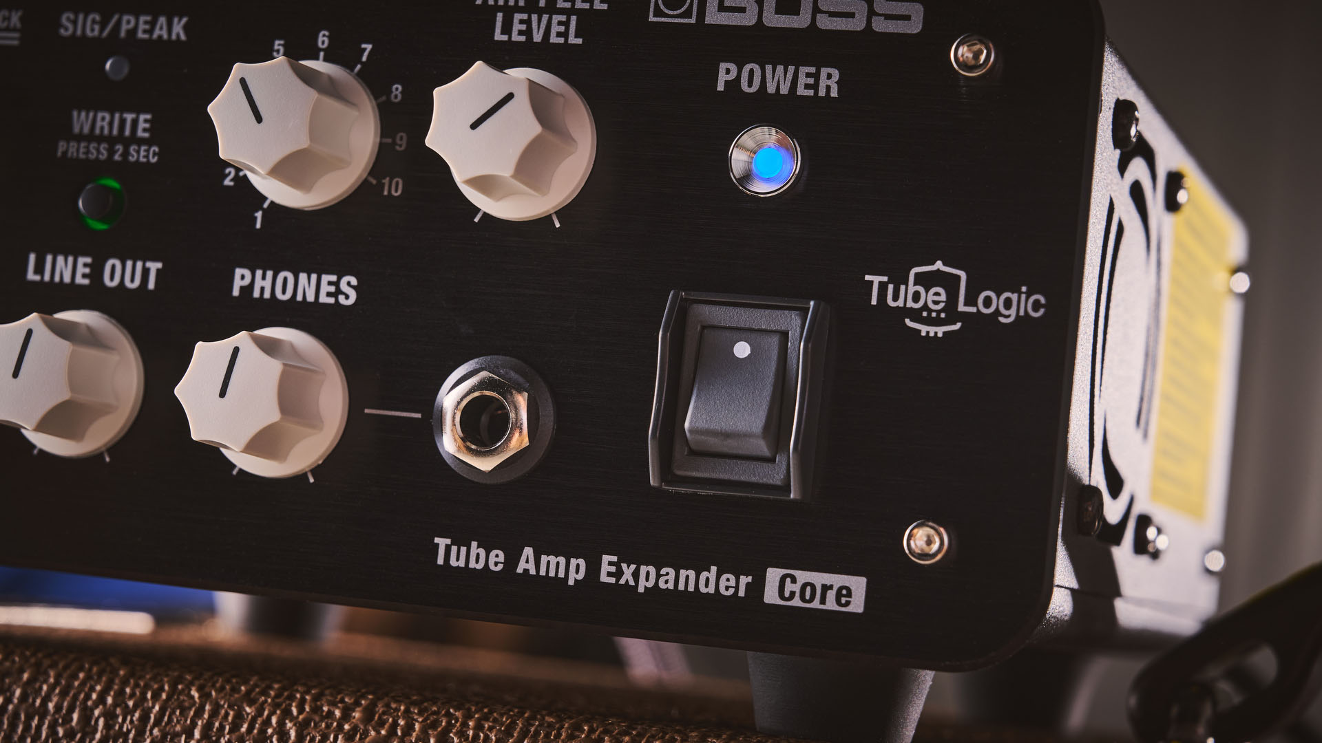 Boss WAZA Tube Amp Expander Core: the smash-hit load box has been downsized to make it more portable but retains the look – and much of the functionality – of the original, with its black enclosure, off-white dials. Here it is pictured with amps and pedals.