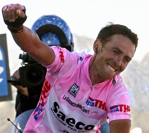 How sweet it is... Gilberto Simoni celebrates victory atop the Zoncolan.