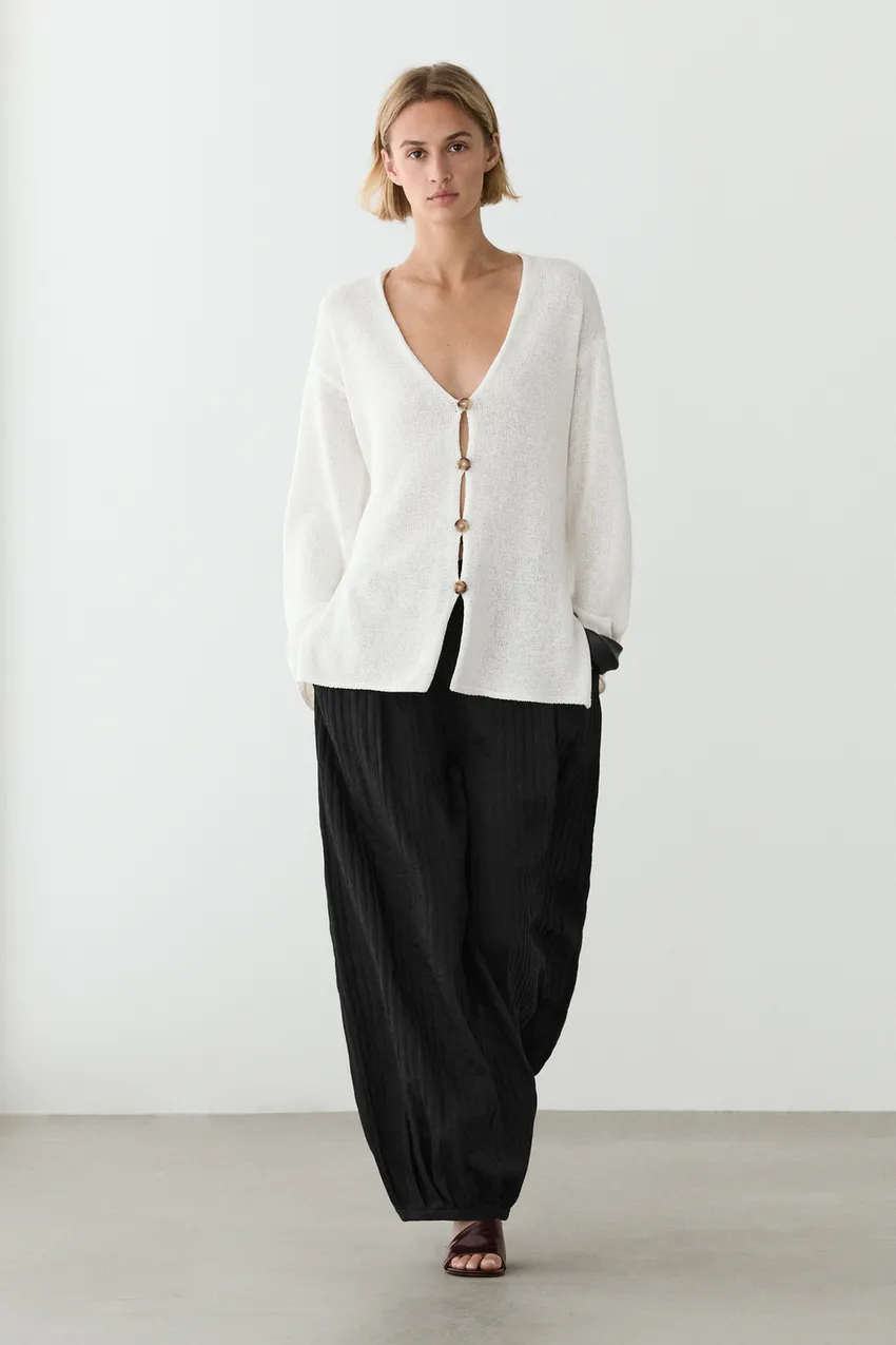 Massimo Dutti, Long Knit V-Neck Cardigan