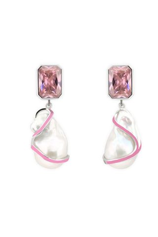 baroque pearl earrings with pink embellishment