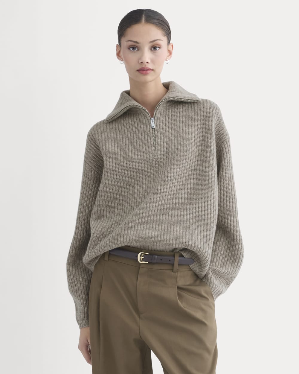 The Half-Zip Sweater in Luxe Merino | Heather Soft Taupe - Xxs