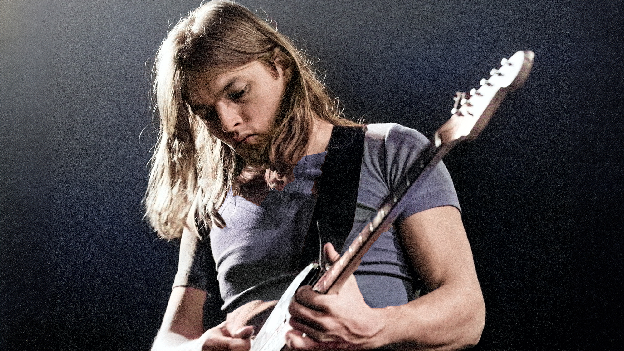 David Gilmour of Pink Floyd performs on stage at KB Hallen on September 23rd 1971 in Copenhagen, Denmark. 