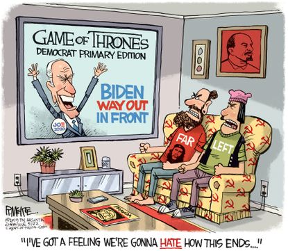 Political Cartoon U.S. Game of Thrones finale Joe Biden Elizabeth Warren 2020 presidential election